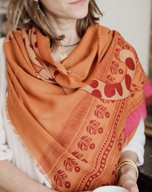 Gemusterter Kamelschal aus 100% Wolle - 70x180 cm