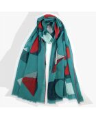 Schal aus 100% Biobaumwolle Green Hatches - 100x200 cm