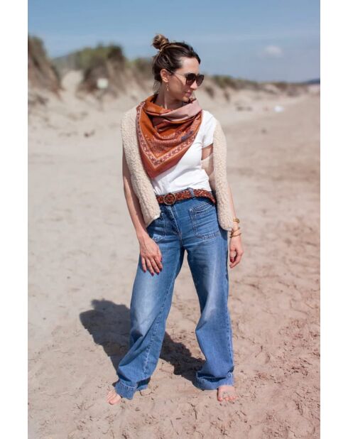 Schal aus 100% kamelfarbener Baumwolle - 100x100cm