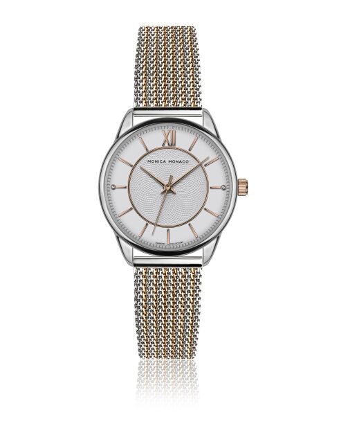 Montre en quartz pour femme texture argenté/doré rose