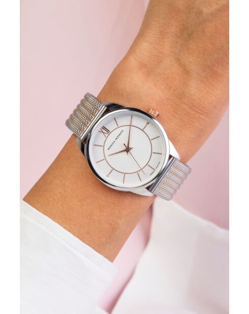 Montre en quartz pour femme texture argenté/doré rose