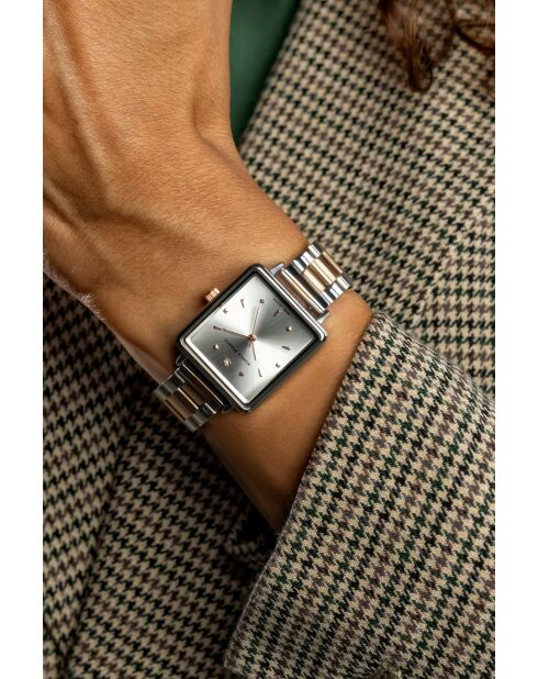 Montre en quartz pour femme rayons de soleil argenté/doré rose