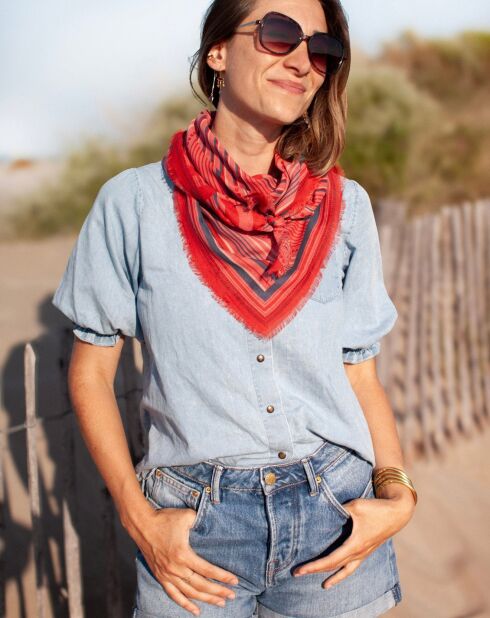 Organic Lines roze grote katoenen voile sjaal - 100x100 cm