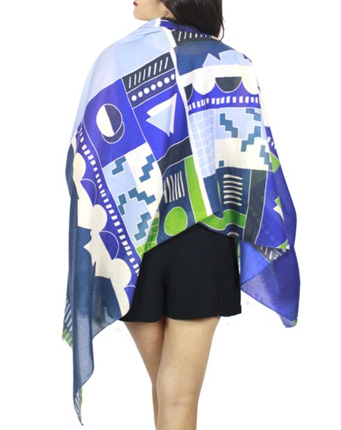 Pop-blaue Stola aus 100% Bio-Baumwolle, 200 x 100 cm