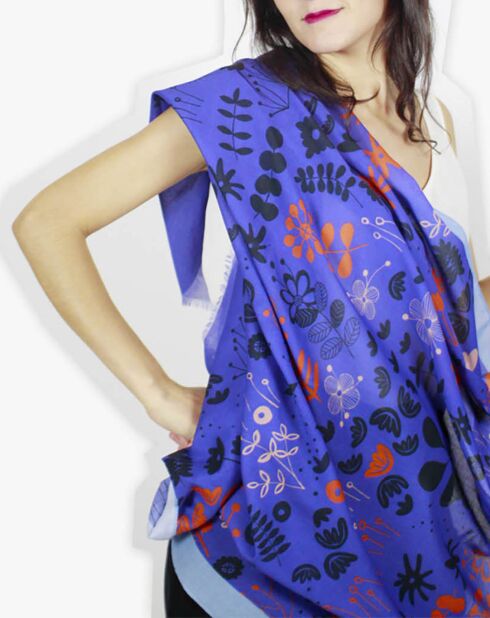 Stola Flora blue 100% cotone biologico - 100x200 cm