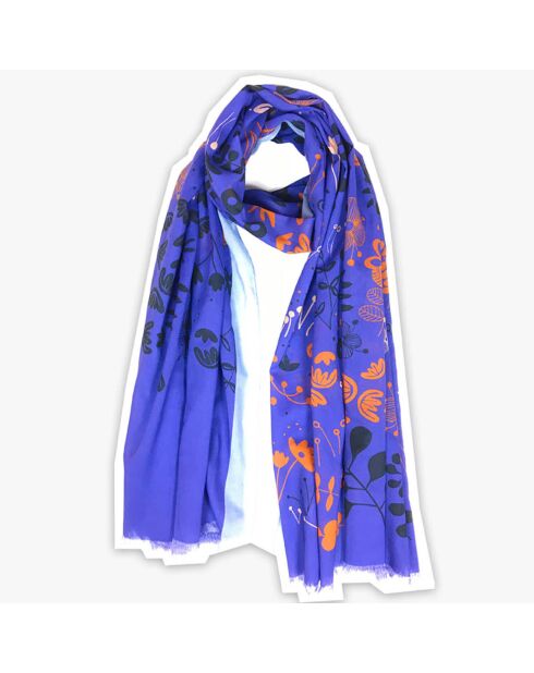 Stola Flora blue 100% cotone biologico - 100x200 cm