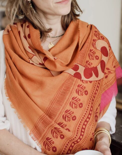 Gemusterter Kamelschal aus 100% Wolle - 70x180 cm