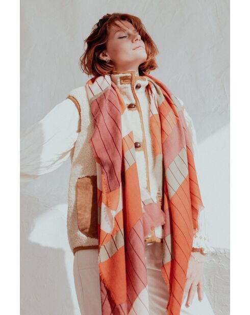 Schal aus 100% rosafarbener Wolle, 100 x 190 cm