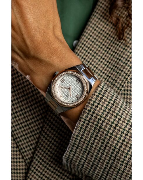 Montre en quartz pour femme texture argenté/doré rose