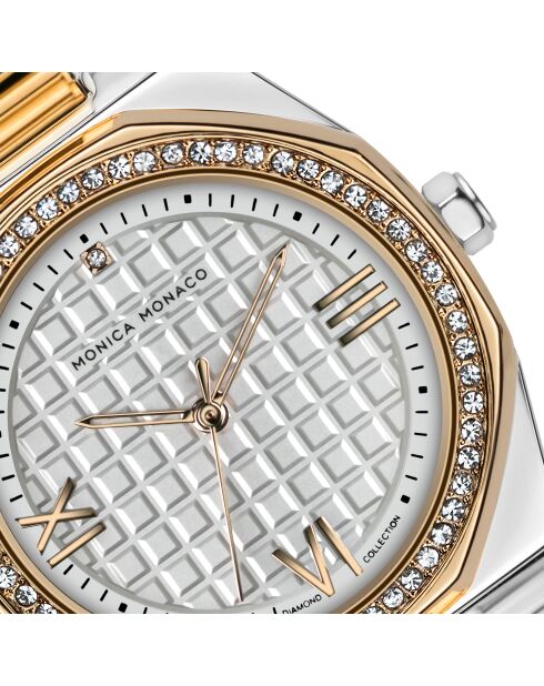 Montre en quartz pour femme texture argenté/doré rose