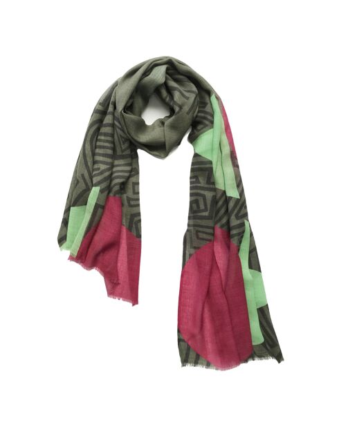 Driehoekige ronde sjaal van 100% wol, kaki, 70x180 cm