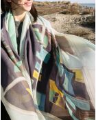 Surrealer Schal aus 100% blauer Wolle - 100x190 cm