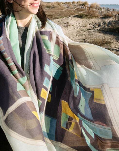 Surrealer Schal aus 100% blauer Wolle - 100x190 cm