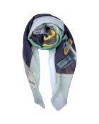 Surrealer Schal aus 100% blauer Wolle - 100x190 cm