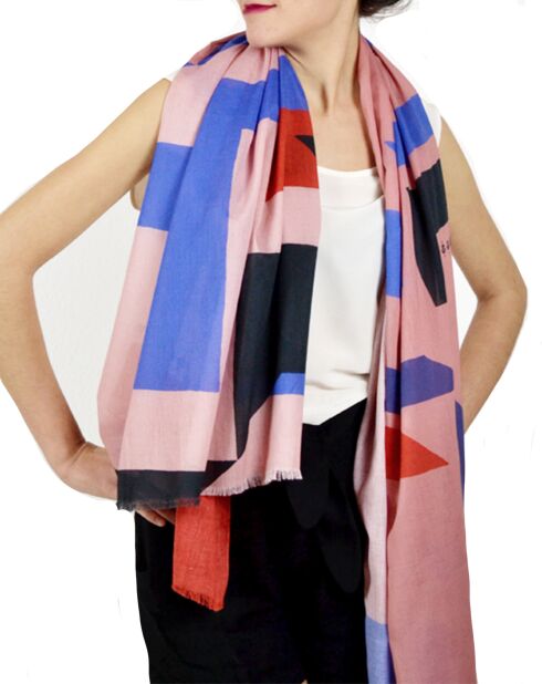 Rosafarbener Schal aus 100% Bio-Baumwolle, Naht für Stich, 200 x 100 cm