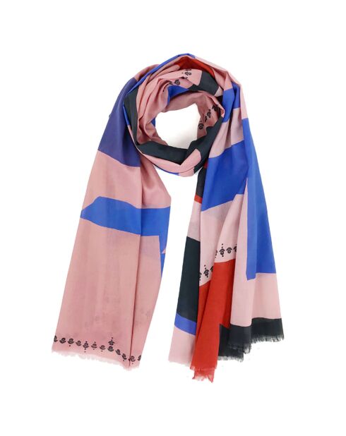 Rosafarbener Schal aus 100% Bio-Baumwolle, Naht für Stich, 200 x 100 cm