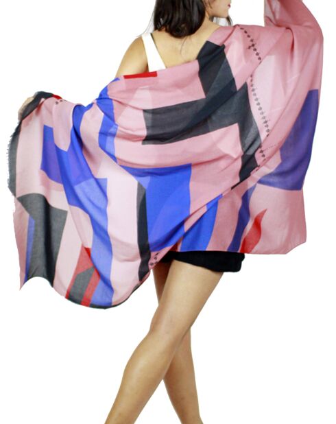 Rosafarbener Schal aus 100% Bio-Baumwolle, Naht für Stich, 200 x 100 cm