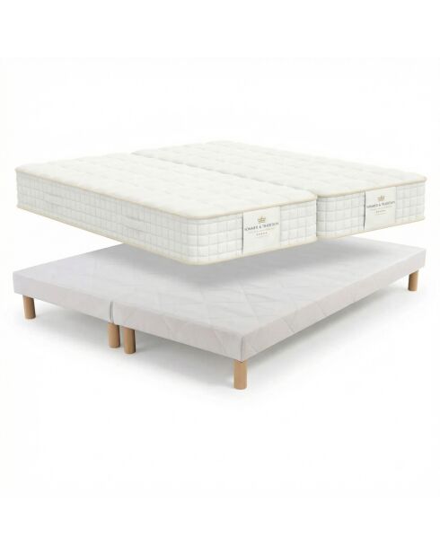 Packung 2 Magal-Matratzen 25 cm+2 weiße Lattenroste — 2x90x200 cm