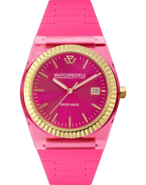 WP1 transparant neonroze horloge