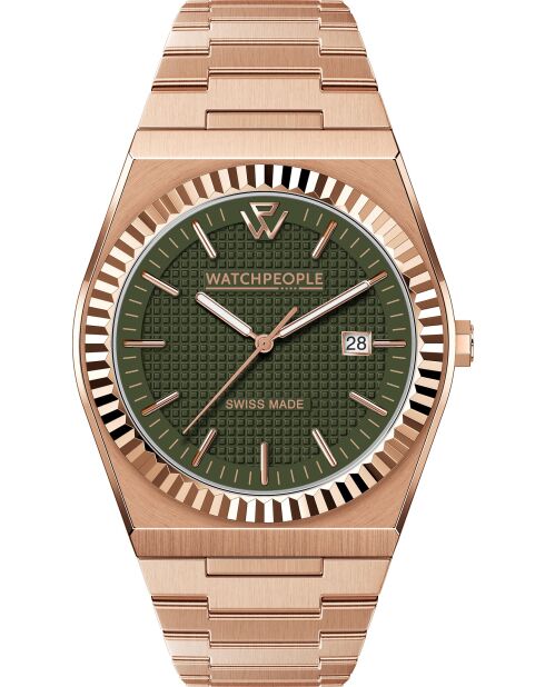 Orologio con testo quadrato in oro rosa spazzolato WP1