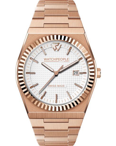 Orologio con testo quadrato in oro rosa spazzolato WP1