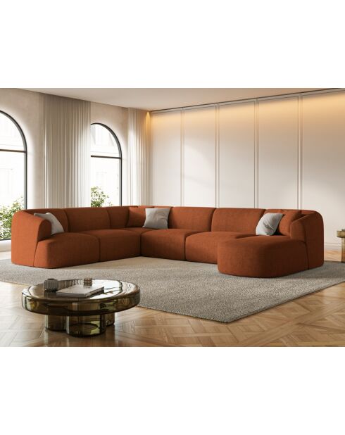 Canapé D'Angle Gauche Panoramique Modulable Talia 7 Places Brique - 330x255x70 cm