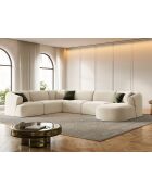 Divano angolare destro panoramico modulare Talia a 7 posti in velluto beige chiaro - 330x255x70 cm