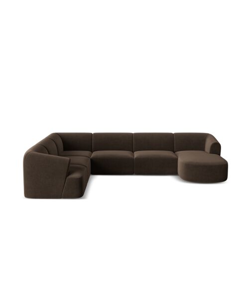 Canapé D'Angle Droit Panoramique Modulable En Velours Talia 7 Places Chocolat - 330x255x70 cm