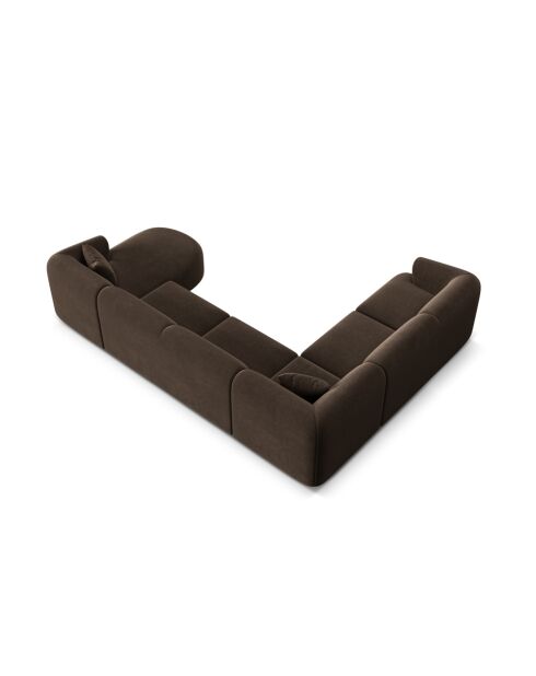 Canapé D'Angle Droit Panoramique Modulable En Velours Talia 7 Places Chocolat - 330x255x70 cm