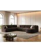 Canapé D'Angle Droit Panoramique Modulable En Velours Talia 7 Places Chocolat - 330x255x70 cm