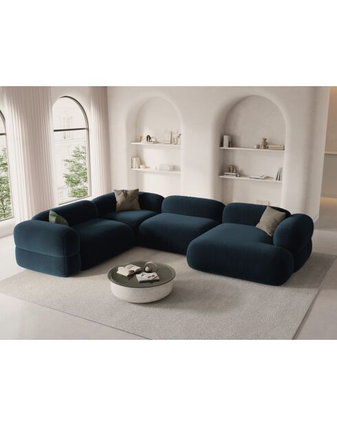 Lony Velvet Modulaire panoramische hoekbank links, 5-zits diep petrol, 345x250x68 cm