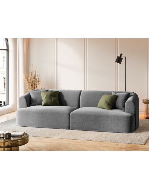 Canapé Modulaire Velours Talia 4 Places Gris - 255x90x70 cm