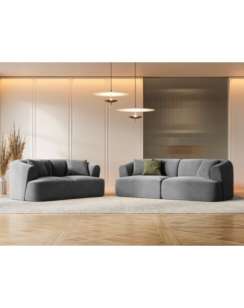 Talia modulaire 2-zitsbank van grijs fluweel - 180x90x70 cm