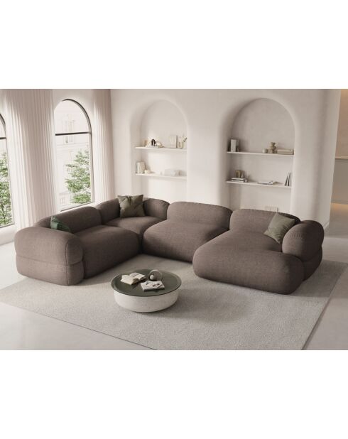 Lony 5-zits cappuccino modulaire panoramische hoekbank met rechte hoek - 345x250x68 cm
