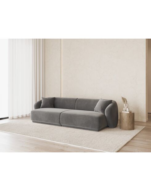 Canapé Velours Jane 4 Places Gris - 246x93x74 cm