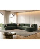 Divano angolare panoramico sinistro modulare Talia 7 posti in velluto verde - 330x255x70 cm