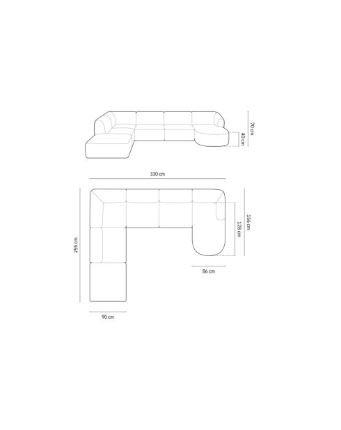 Canapé D'Angle Gauche Panoramique Modulable En Velours Talia 7 Places Vert - 330x255x70 cm