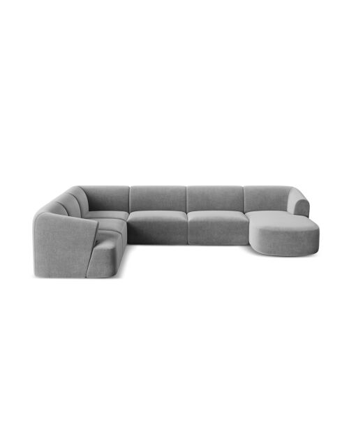 Canapé D'Angle Droit Panoramique Modulable En Velours Talia 7 Places Gris - 330x255x70 cm