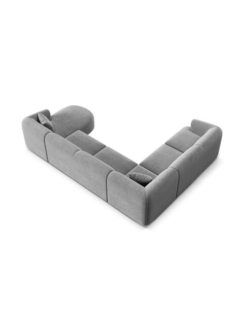 Canapé D'Angle Droit Panoramique Modulable En Velours Talia 7 Places Gris - 330x255x70 cm