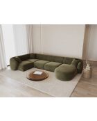 Canapé D'Angle Panoramique (Côté Gauche) Velours Jane 6 Places Vert - 336x166x74 cm