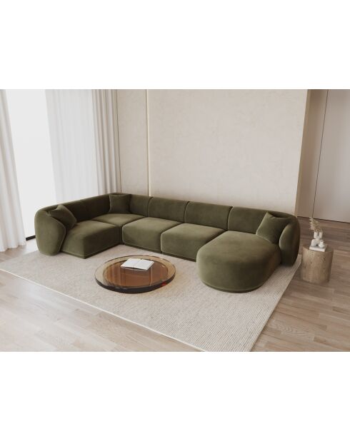 Canapé D'Angle Panoramique (Côté Gauche) Velours Jane 6 Places Vert - 336x166x74 cm