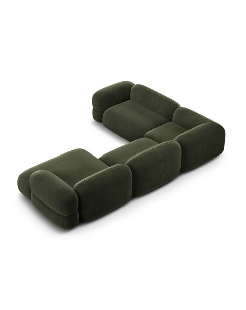 Lony 5-zitsbank van groen fluweel, modulaire panoramische panoramische linkerhoekbank - 345x250x68 cm