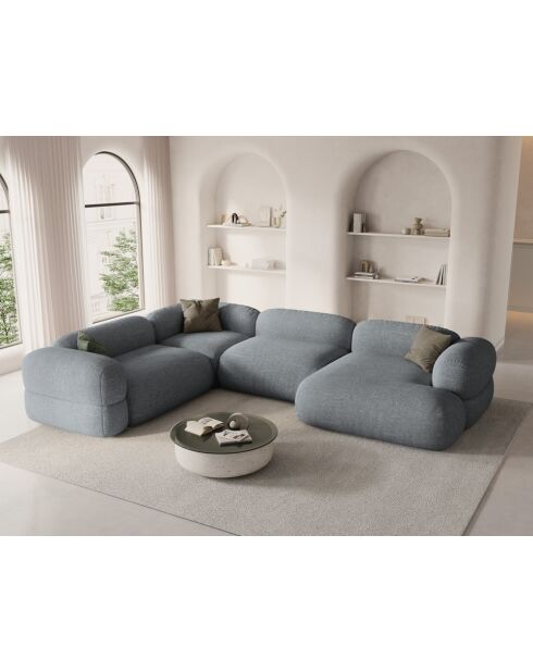 Canapé D'Angle Droit Panoramique Modulable Lony 5 Places Gris - 345x250x68 cm