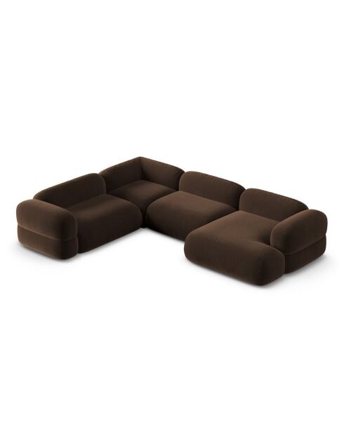 Lony 5-zits chocoladekleurige modulaire panoramische fluwelen hoekbank met rechte hoek - 345x250x68 cm