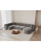 Canapé D'Angle Panoramique (Côté Gauche) Velours Jane 6 Places Gris - 336x166x74 cm