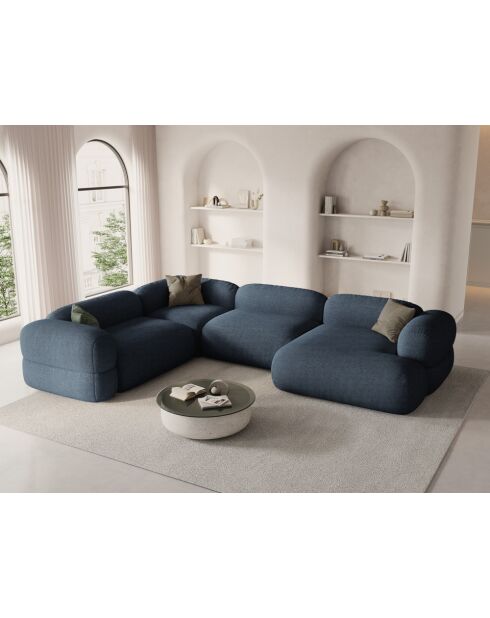 Lony 5-zits modulaire panoramische hoekbank rechts donkerblauw - 345x250x68 cm