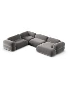 Lony Modulares Panorama-Ecksofa für 5 Personen, grauer Samt, für rechts, 345 x 250 x 68 cm