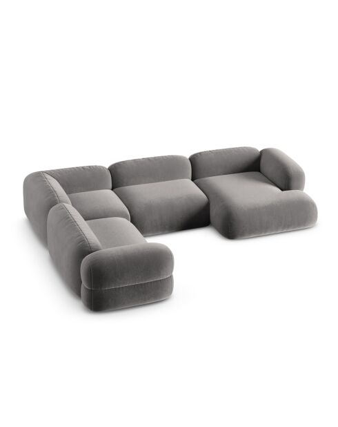 Lony Modulares Panorama-Ecksofa für 5 Personen, grauer Samt, für rechts, 345 x 250 x 68 cm