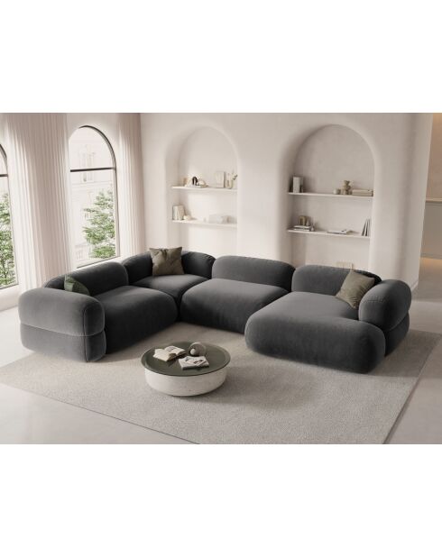 Lony Modulares Panorama-Ecksofa für 5 Personen, grauer Samt, für rechts, 345 x 250 x 68 cm