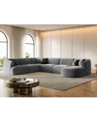 Canapé D'Angle Gauche Panoramique Modulable En Velours Talia 7 Places Gris - 330x255x70 cm